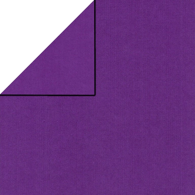 Inpakpapier voorzijde uni violet, achterzijde uni violet op sterk geribbeld mat papier.
 